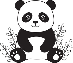 panda animal outline for coloring pages white color background 