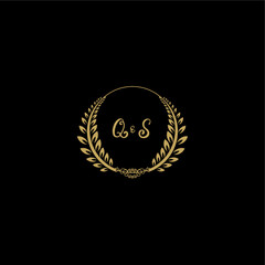 QS beautiful feminine and elegant wedding monogram initial logo with circle floral gold