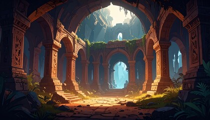 Obraz premium Sunlit Ruins: An Ancient Temple's Forgotten Glory