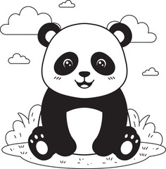 panda animal outline for coloring pages white color background 