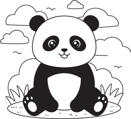 panda animal outline for coloring pages white color background 