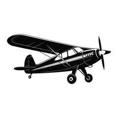 Black and white vector illustration of a vintage airplane side view
