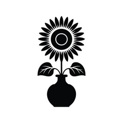 Sunflower in Vase Black and White Silhouette