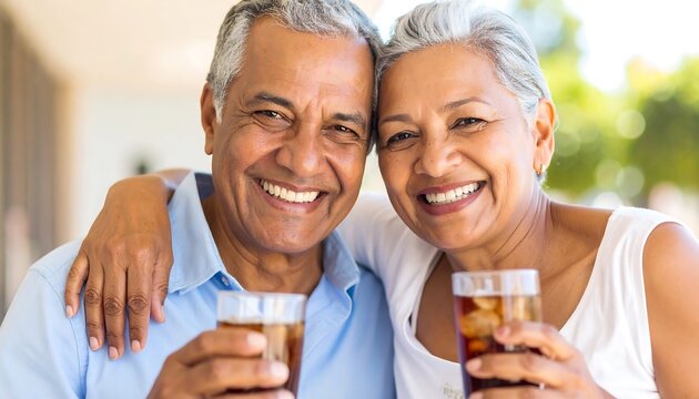 Happy senior couple enjoying drinks