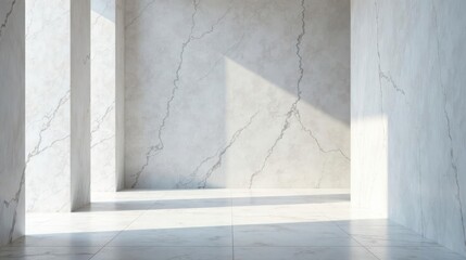 Sunlit Room with Marble Walls and Floor, Clean Minimalist Interior Design