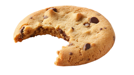 a half eaten cookie with chocolate chips on it