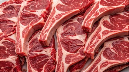 Raw ribeye tomahawk steaks background. Suitable for marketing or business purposes. Panoramic banner with place for text