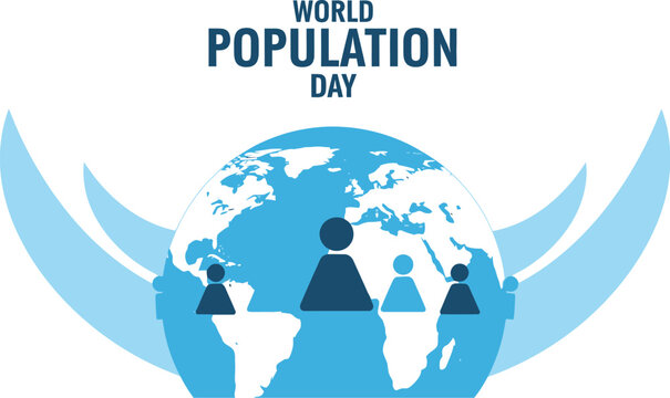 World population day poster with earth and people silhouettes design