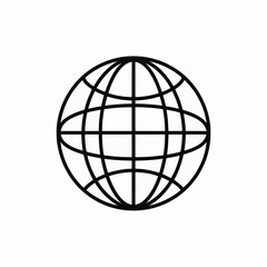 Simple Black and White Globe Icon with Grid Lines on White Background