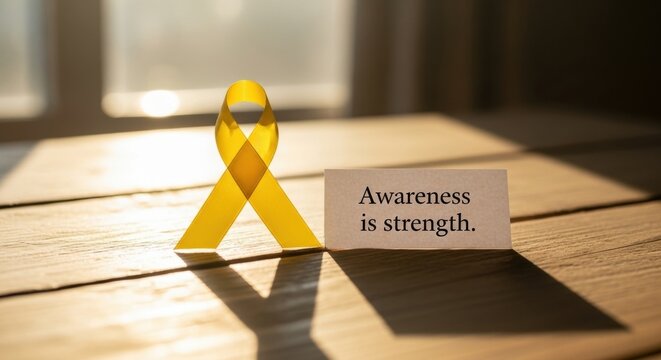 Sarcoma and bone cancer awareness yellow ribbon and inspirational message for health campaigns - Powered by Adobe