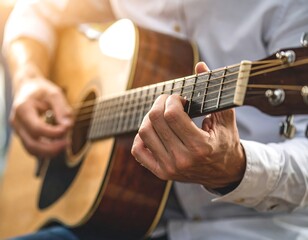 Obraz premium Close-up of person playing acoustic guitar
