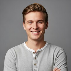 Confident Young Man with Bright Smile on White Background