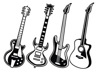 Obraz premium Guitar Silhouette Set – Acoustic and Electric Vector Collection