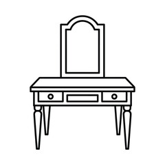 Classic Vanity Table with Mirror Outline Illustration