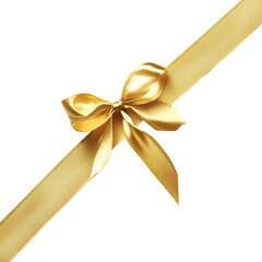 Fototapeta premium Golden ribbon bow on black background elegant gift decoration
