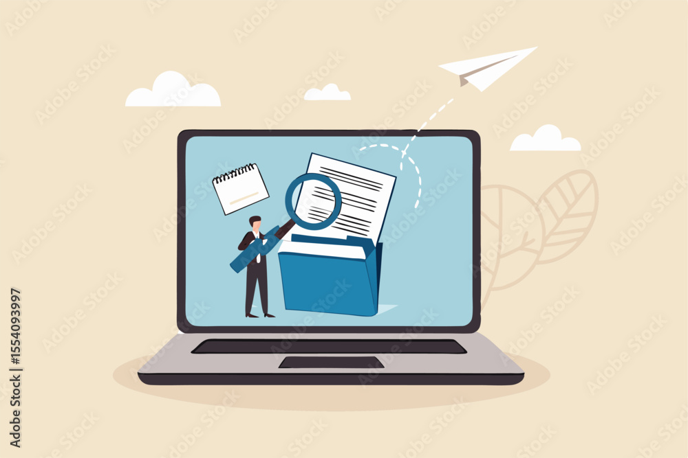 Wall mural file management or documents archive, computer data backup or virus scan, online cloud storage or se