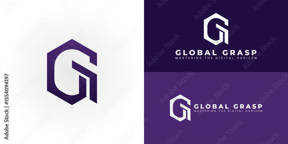 Poster Modern geometric logo featuring interlocking GG initials within a hexagon, perfect for technology, fintech, or data-driven businesses. Represents innovation, security, and structured growth.