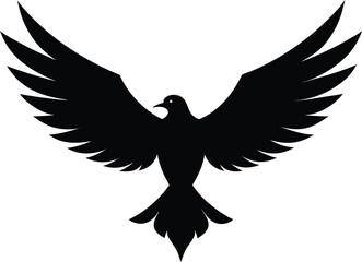 Birds in Flight Silhouette Collection, Flying Eagle, Dove, Crow, and Wildlife Vector Set