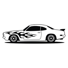 Fototapeta premium Classic Muscle Car with Flame Decals Vector Illustration on White Background