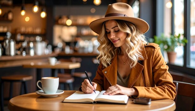 Woman writing in cafe (2)