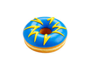 Delicious Donut with Blue Icing and Yellow Lightning Bolts Decoration.