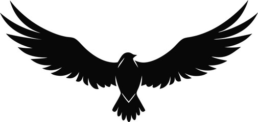 Birds in Flight Silhouette Collection, Flying Eagle, Dove, Crow, and Wildlife Vector Set