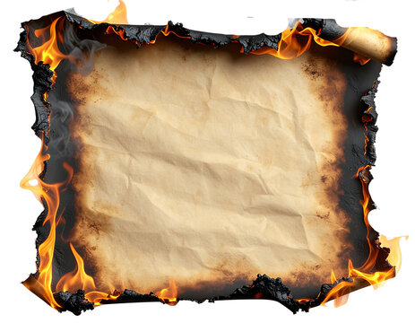 Old Paper Sheet with Burning Edges and Smoke Trails, isolated on transparent background PNG