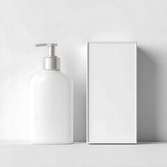 Blank White Pump Bottle and Packaging Box Mockup