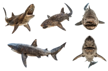 Collection of Basking shark full body isolate on transparent background