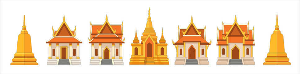 Set of Traditional Thai Temples