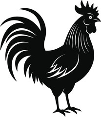 Hand drawn black silhouette of rooster Vector design with PNG and JPEG
