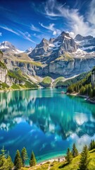 Oeschinensee lake panoramic view in Bernese Alps