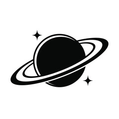 Simple Black and White Planet Saturn Icon