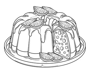 cake with melted custard and orange fruit