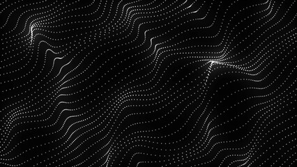Abstract Digital Landscape Wavy Lines of White Dots on a Black Background Creating Depth The