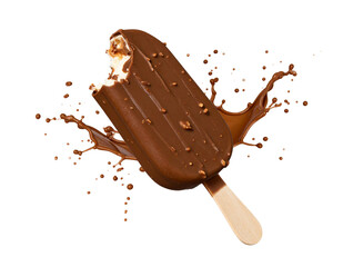 Ice Cream Popsicle with Bite Mark and Splash Effect, isolated on a transparent background.
