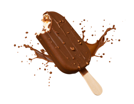 Ice Cream Popsicle with Bite Mark and Splash Effect, isolated on a transparent background.