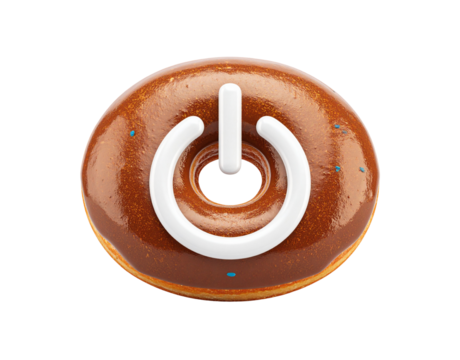 Glazed Donut with Power Button Sweet Start Energy Boost Concept.