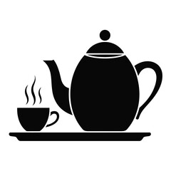 Teapot and Cup on Tray Simple Black Silhouette