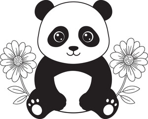 Obraz premium panda animal outline for coloring pages white color background 