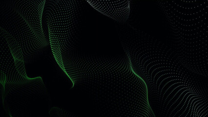 Abstract Green Dot Matrix Wavy Pattern on Black Background for Modern Design Projects This image