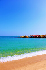 a colorful breakwater