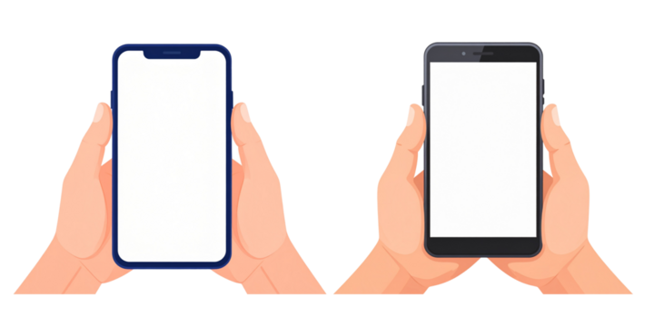  Cartoon Hands Holding Smartphone Vertically with Blank Screen, isolated on transparent background PNG