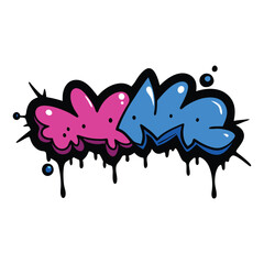 Black graffiti sketch with bold strokes, layered over a gritty blue and pink grunge background—urban, edgy, and raw with vibrant street art energy.
