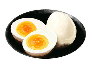 ゆで卵（1個と断面）皿付き