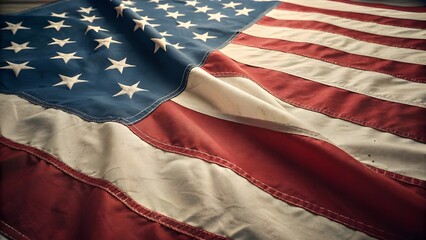 Fototapeta premium American Flag Waving Against a Bright Sky