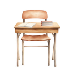Fototapeta premium A watercolor illustration of a school desk and chair set. Ideal for educational design elements and back-to-school materials.