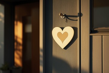 Heart-shaped door decoration in warm sunset light