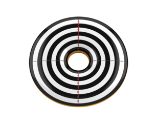 Circular Target with Black and White Stripes and Red Accents.