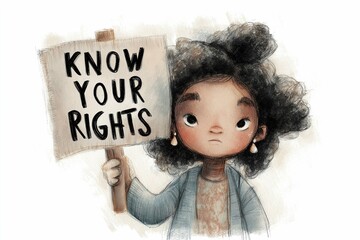 Young african female child holding know your rights sign in empowering art
